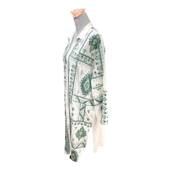 Zara White Green Embroidered Tunic Collared Shirt Dress Boho Cover Up size XL - Picture 8 of 15